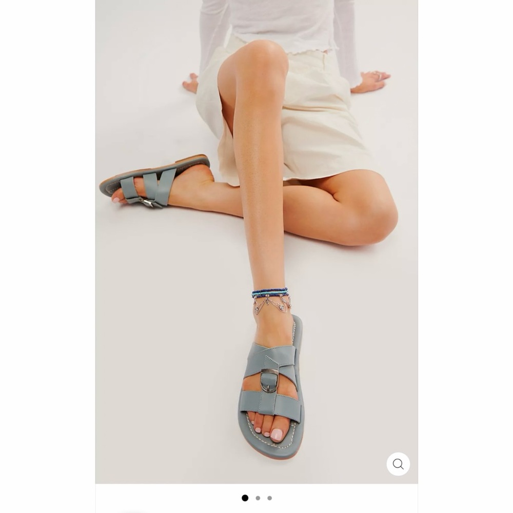 Free People Sloan Buckle Slip-On Sandals In Stormy Sea Blue